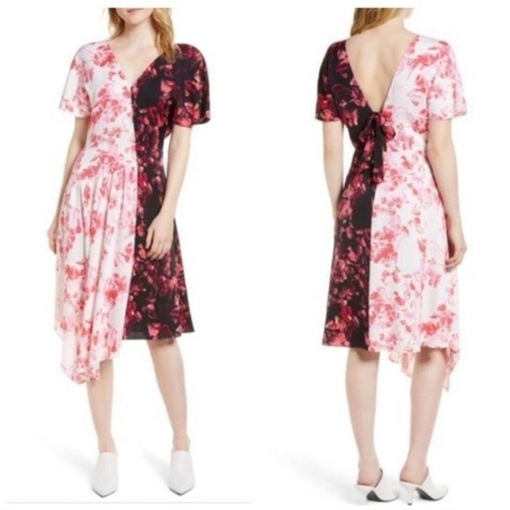 Lewit Asymmetrical Floral Dress - Pink and Black